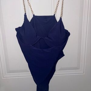 Navy Blue bodysuit with Gold Chain Straps
